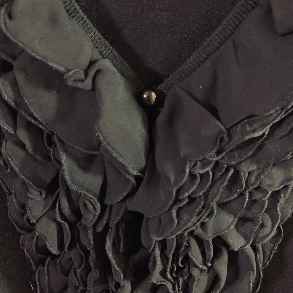 Boston Proper Black Ruffled Front/cuffs Sweater xs - Picture 4 of 8